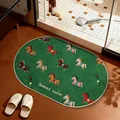 Luxe groene ovale badmat met kleurrijke paardenpatronen en de Sweet calm tekst - Ovaal / Groen / 40x60cm
