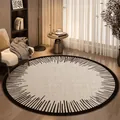High-quality cream style circular loop pile rug with radial black stripes in a cozy room - Diameter 50CM / Linear Gray
