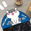 Zerbino semicircolare in fango di diatomee con un simpatico husky e testo di benvenuto - 40x60cm / BENVENUTO