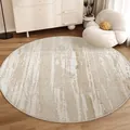 Modern cream round rug with abstract distressed pattern for minimalist living room decor - Diameter 50CM / Colorful Floral