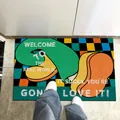 Colorful checkered anti-slip door mat with Welcome To The Real World quote design - Rainbow Checkerboard (LYG-A) / 40*60cm