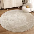 Elegant round abstract textured rug in cream style for modern minimalist living room decor - Diameter 50CM / Plain Ring