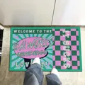 American style pop art silk loop doormat with 'Real World' text and non-slip backing - Green Pink Ray Checkerboard (LYG-B) / 40*60cm