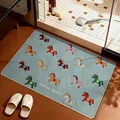 Antislip badmat van imitatie linnen met kleurrijk paardenpatroon en Gentle Peace tekst - Rechthoek / Blauw / 40x60cm