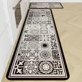 Set di tappeti da cucina in fango di diatomee con motivo a piastrelle bianche e nere - Stile Piastrella Retrò / 40x60cm / HZ-1