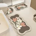 3-piece absorbent diatom mud bathroom mat set with floral pattern and U-shaped mat - HAH-B Style / 50x55cm + 40x60cm (2-Piece Set) (Thin Style)