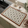 Vintage floral kitchen absorbent drying mat for countertop protection and sink drainage - 30*40cm / Russell White