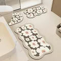 Absorbent diatom mud bathroom mat set with retro floral pattern and U-shaped rug - HAH-C Style / 50x55cm + 40x60cm (2-Piece Set) (Thin Style)