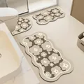 Floral diatom mud bathroom mat set with U-shaped toilet rug and runner - HAH-D Style / 50x55cm + 40x60cm (2-Piece Set) (Thin Style)