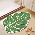 Alfombra de baño absorbente con forma de hoja de monstera verde para entrada hogar - 40x60cm / Hojas Verdes