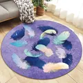 Tapis rond nordique violet avec plumes colorées pour chambre ou tapis de chaise de bureau - Diamètre 60cm / Plume Violette