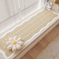 Moderne crème erker-raammat met golvende witte randen en een vrolijk stippenpatroon - 60*120cm / Rijstgeel (Stippenpatroon)