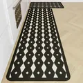 Set di tappetini da cucina in terra di diatomee con motivo a rombi bianchi e neri - Stile Patchwork a Rombo / 50x80cm + 50x120cm (Set da 2) / HZ-6