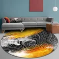 Tapis rond moderne avec motif abstrait de grain de bois jaune et noir pour le salon - Diamètre 60cm / Noir et Jaune