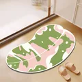 Green and pink abstract leaf-shaped diatom mud non-slip bath mat for bathroom entry - 40x60cm / Pink and Green Leaf