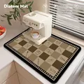 Absorbent diatomite kitchen mat with brown checkered pattern for coffee machine setups. - 30*40cm / Brown Kitchen Tool Checkerboard