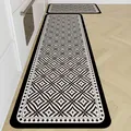 Set tappetini cucina in fango di diatomee con motivo geometrico bianco e nero - Stile Patchwork a Rombo / 40x60cm / HZ-2