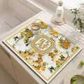 Alfombrilla de cocina absorbente de cuero PVC floral amarillo con diseño HAPPY central - 30*40cm / Floral Amarillo (Estilo-1)