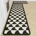 Set di tappetini da cucina in terra di diatomee con motivo geometrico nero e bianco - Stile Geometrico a Semicerchio / 40*60cm [Terra di diatomee sottile] / Contrasto Bianco e Nero (HZ-3)