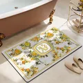 High-end luxury absorbent leather bathroom mat with yellow floral print and HAPPY logo - 40*60cm / Floral Style-1