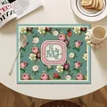 Nordic luxury waterproof leather table mat with vintage floral and smile text design - 30*40cm / Dark Green Floral