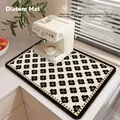 Absorbent diatomite coffee machine mat with black floral pattern for kitchen counter - 30*40cm / Four-Leaf Clover Floral Pattern (MLG-I)