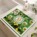Alfombrilla de secado de cocina de cuero PVC verde vintage con mariposas y dientes de león - 30*40cm / Diente de León Verde Vintage (Estilo-3)