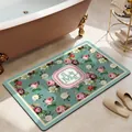 Vintage floral absorbent leather bath mat with non-slip backing for bathroom decor - 40*60cm / Floral Style-2