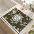 Alfombrilla de cocina absorbente de cuero PVC de primera con elegante patrón floral - 30*40cm / Base Marrón Floral Azul (Estilo-4)