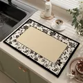 Absorbent kitchen mat SKU variant with elegant black floral border and beige woven texture center - 30*40cm / Black Vine Branch