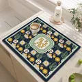 Absorbent floral kitchen draining mat made of premium PVC leather for countertop drying - 30*40cm / Deep Blue Daisy (Style-5)