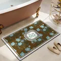 Elegant absorbent leather bathroom floor mat featuring blue flowers and Smile lettering - 40*60cm / Floral Style-4