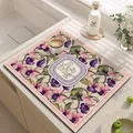 Floral PVC leather absorbent kitchen mat with 'SMILE' print for coffee bar counter - 30*40cm / Pink & Purple Floral (Style-6)