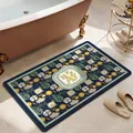 Modern absorbent leather bath mat with floral daisy pattern and non-slip bottom - Floral Style-5