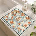 Premium PVC leather absorbent kitchen drying mat featuring vintage orange lily patterns - 30*40cm / Lily Floral (Style-7)