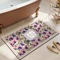 Elegant floral absorbent leather bathroom floor mat with central SMILE quote design - Floral Style-6