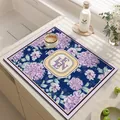 Hydrangea floral absorbent PVC kitchen drying mat for countertop and coffee bar - 30*40cm / Blue Base Hydrangea (Style-8)