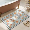 Elegant floral bathroom mat with lily pattern and SMILE logo in orange and blue (84 chars) - Floral Style-7