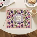 Nordic luxury leather placemat with floral smile pattern, waterproof and heat resistant - Purple Orchid (Style 6)