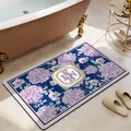 Absorbent leather bath mat with purple hydrangea floral design - Floral Style-8