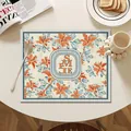 Luxury floral Nordic leather placemat, waterproof heat resistant dining table mat - Orange Lily Floral (Style-7)