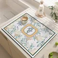 Elegant floral PVC leather kitchen drying mat for coffee machine and countertop - 30*40cm / White Floral (Style-10)