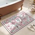 Elegant floral pattern absorbent leather bathroom floor mat with a non-slip safety backing - Floral Style-9