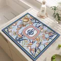 Floral PVC leather absorbent kitchen draining mat with light blue base for coffee machine - 30*40cm / Light Blue Floral (Style-11)