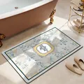 Modern floral absorbent leather bath mat with Happy lettering for bathroom - Floral Style-10
