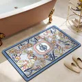 Luxurious blue floral absorbent leather bathroom floor mat with elegant non-slip design - Floral Style-11