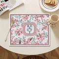 Elegant Nordic floral leather placemat with central Beauty quote and heat resistant design - Pink and Green Floral Style-9
