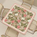 Elegant vintage floral PVC leather table mat with pink border for square dining tables - 40*40cm / D-Style Floral