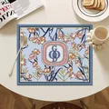 Elegant Nordic floral leather placemat with heat-resistant and waterproof GOD design - Light Blue Floral (Style-11)