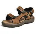 Premium men's outdoor casual brown leather sandals with adjustable straps for summer beach - 38 / Brown